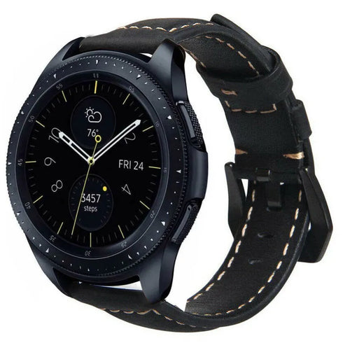 Leather Strap, black, on a watch, 3/4 front view