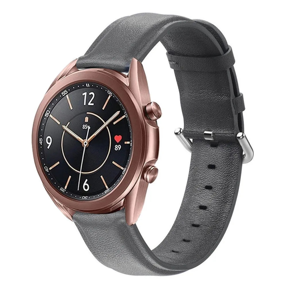 Leather Strap, dark grey, on a watch, 3/4 front view