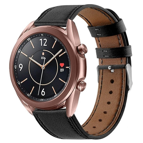 Modern Leather Strap, black, on a watch, 3/4 front view