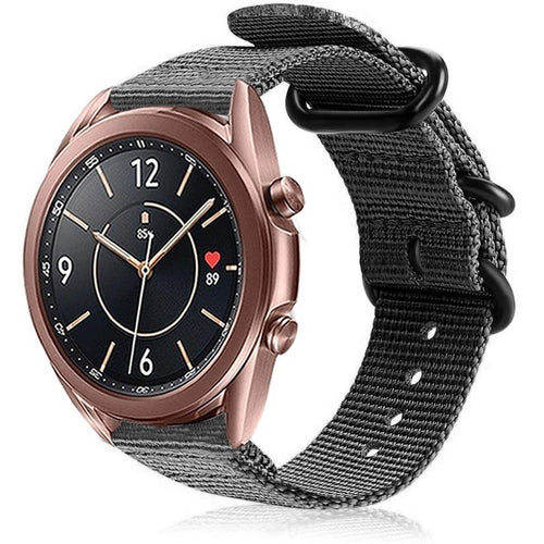 Nylon Buckle Strap, black, on a watch, 3/4 front view