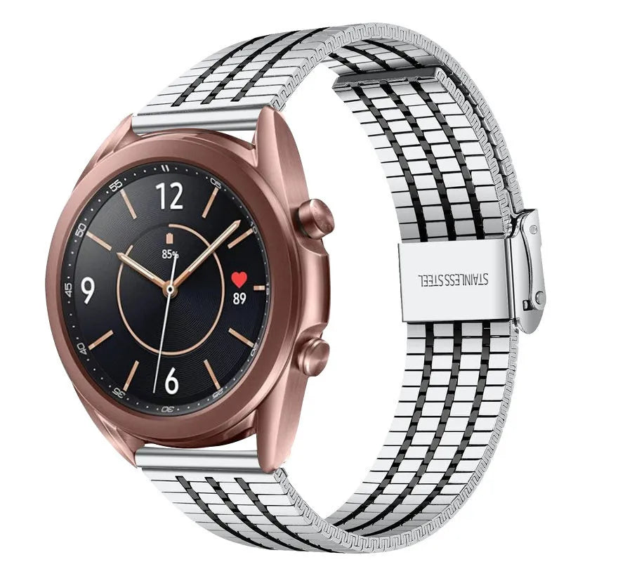 Fine Steel Strap, silver/black, on a watch, 3/4 front view