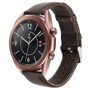 Leather Strap, dark brown, on a watch, 3/4 front view