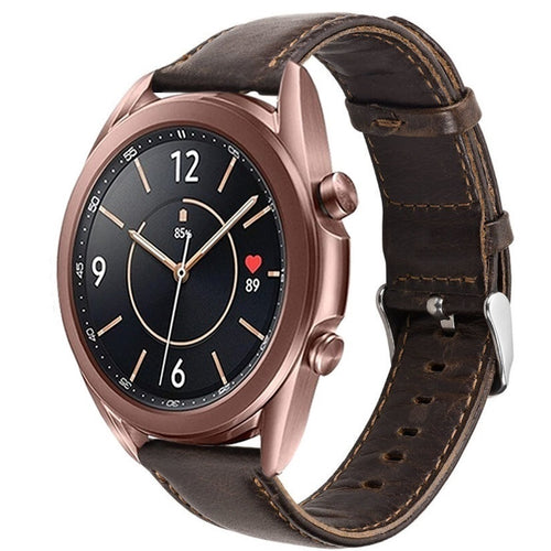 Leather Strap, dark brown, on a watch, 3/4 front view