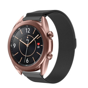 Milanese Strap, black, on a watch, 3/4 front view