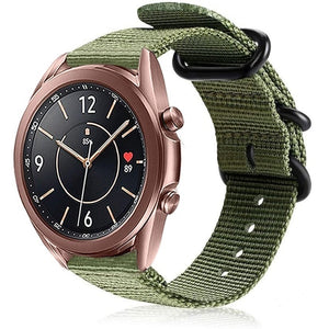Nylon Buckle Strap, green, on a watch, 3/4 front view
