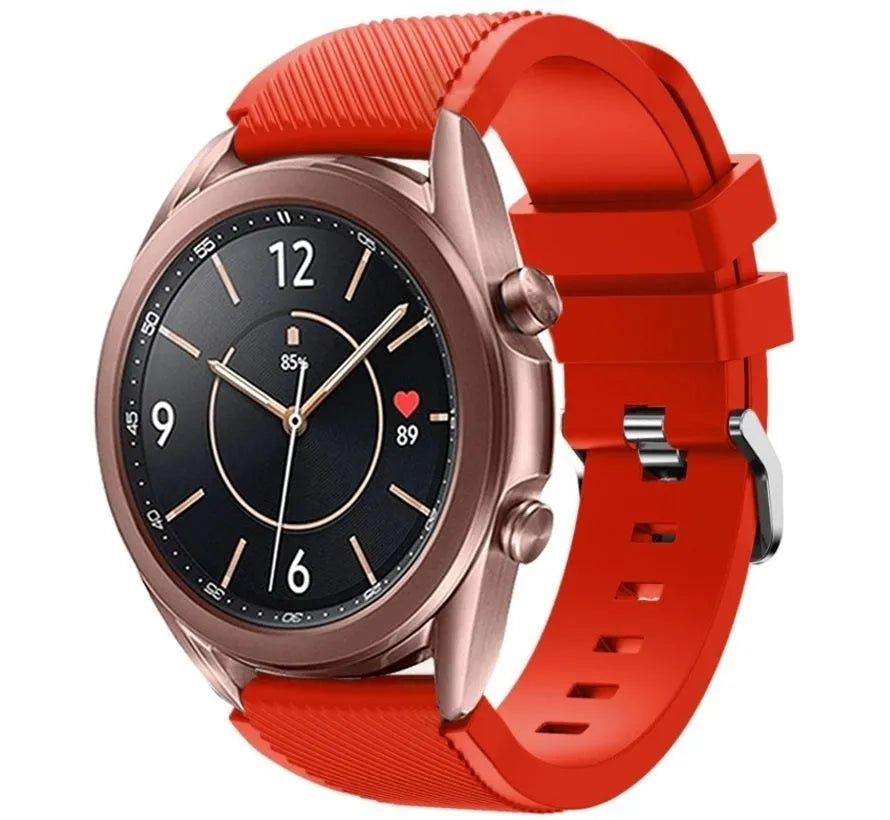 Twill Silicone Strap, red, on a watch, 3/4 front view