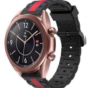 Silicone Special Edition Strap, black/red, on a watch, 3/4 front view