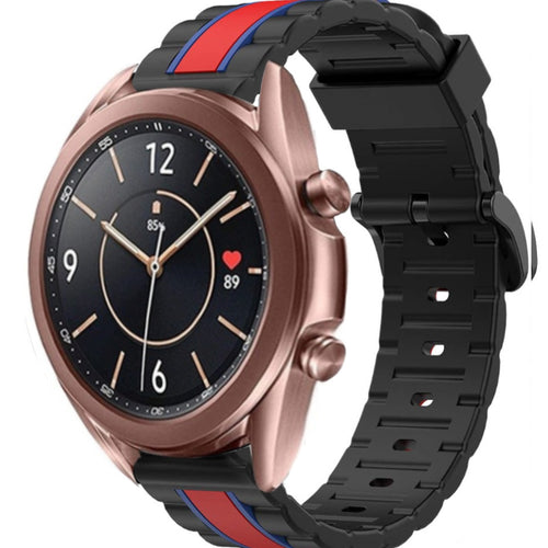 Silicone Special Edition Strap, black/red, on a watch, 3/4 front view