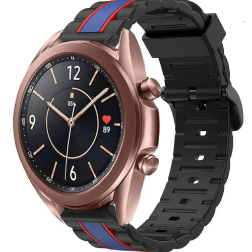 Silicone Special Edition Strap, black/blue, on a watch, 3/4 front view