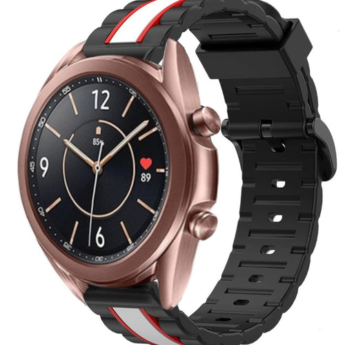 Silicone Special Edition Strap, black/white, on a watch, 3/4 front view