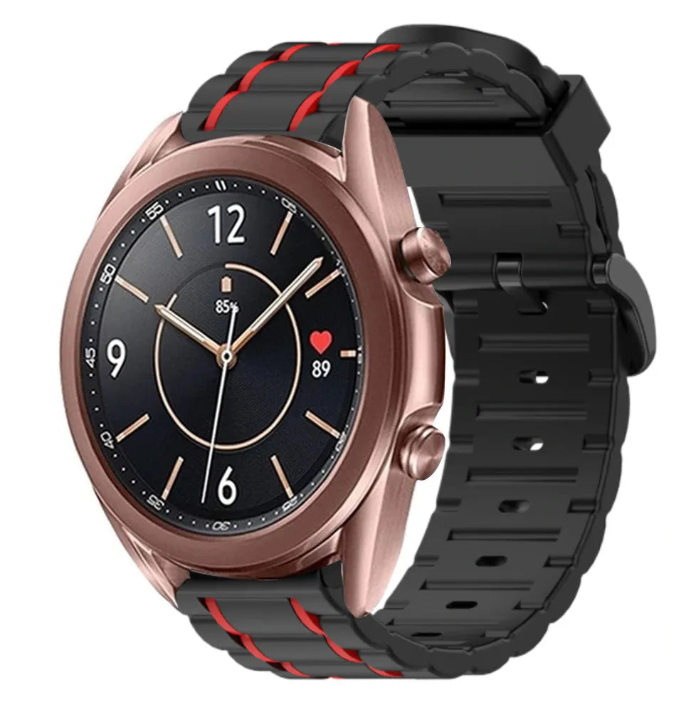 Silicone Strap 'Tough', black/red, on a watch, 3/4 front view