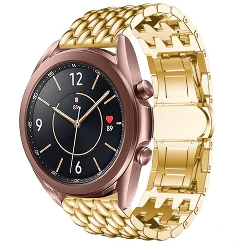 Steel Dragon Strap, gold, on a watch, 3/4 front view