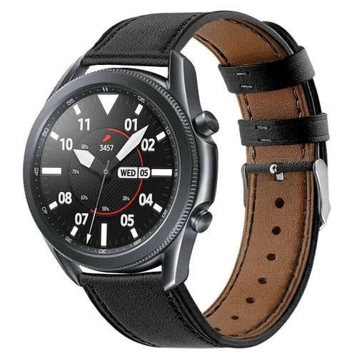 Modern Leather Strap, black, on a watch, 3/4 front view