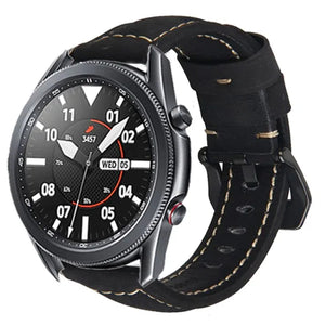 Leather Strap, black, on a watch, 3/4 front view