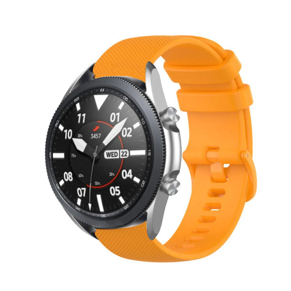 Premium Silicone Strap, orange, on a watch, 3/4 front view