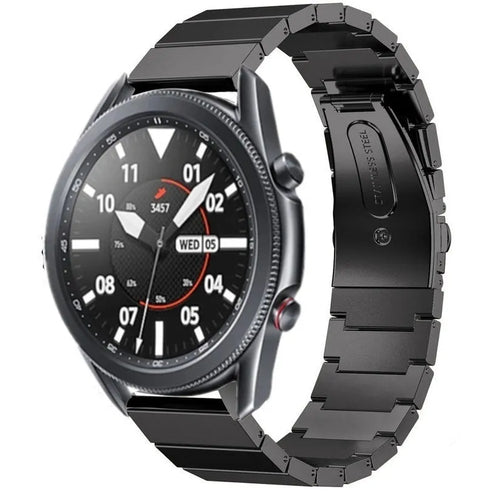 Premium Metal Strap, black, on a watch, 3/4 front view
