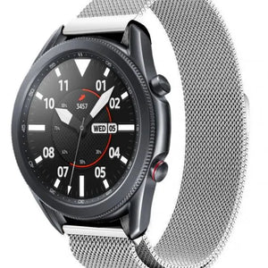 Milanese Strap, silver, on a watch, 3/4 front view