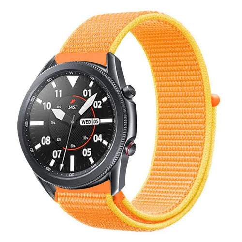 Nylon Strap, orange/yellow, on a watch, 3/4 front view