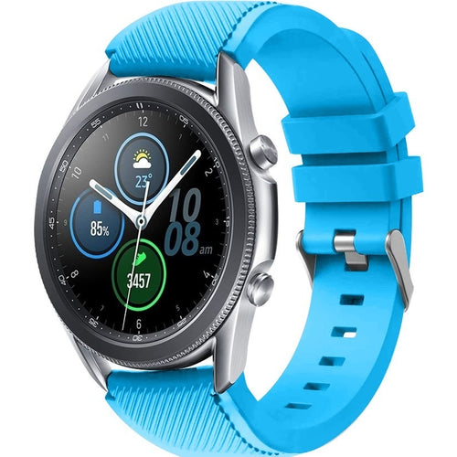 Twill Silicone Strap, light blue, on a watch, 3/4 front view