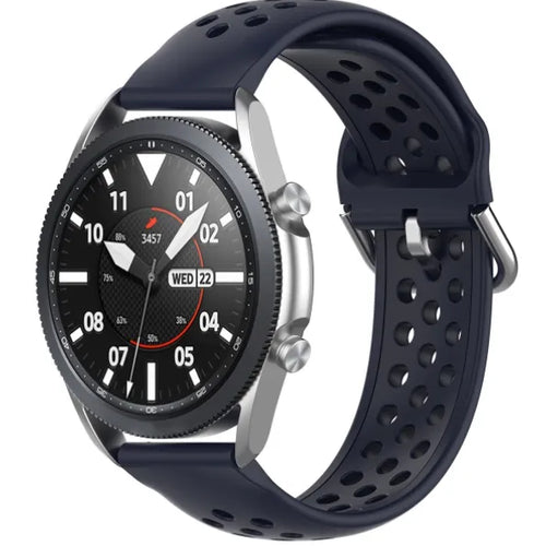 Breathable Silicone Strap, dark blue, on a watch, 3/4 front view