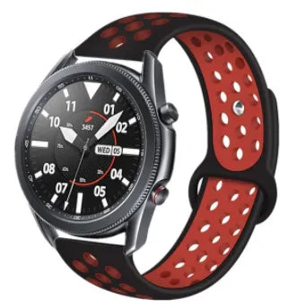 Silicone Sport Strap, black/red, on a watch, 3/4 front view
