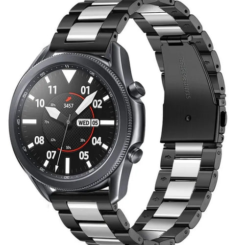 Steel Strap, black/silver, on a watch, 3/4 front view