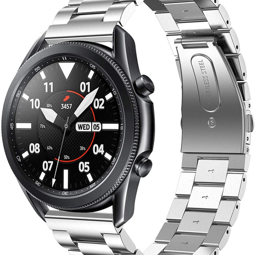 Steel Strap, silver, on a watch, 3/4 front view