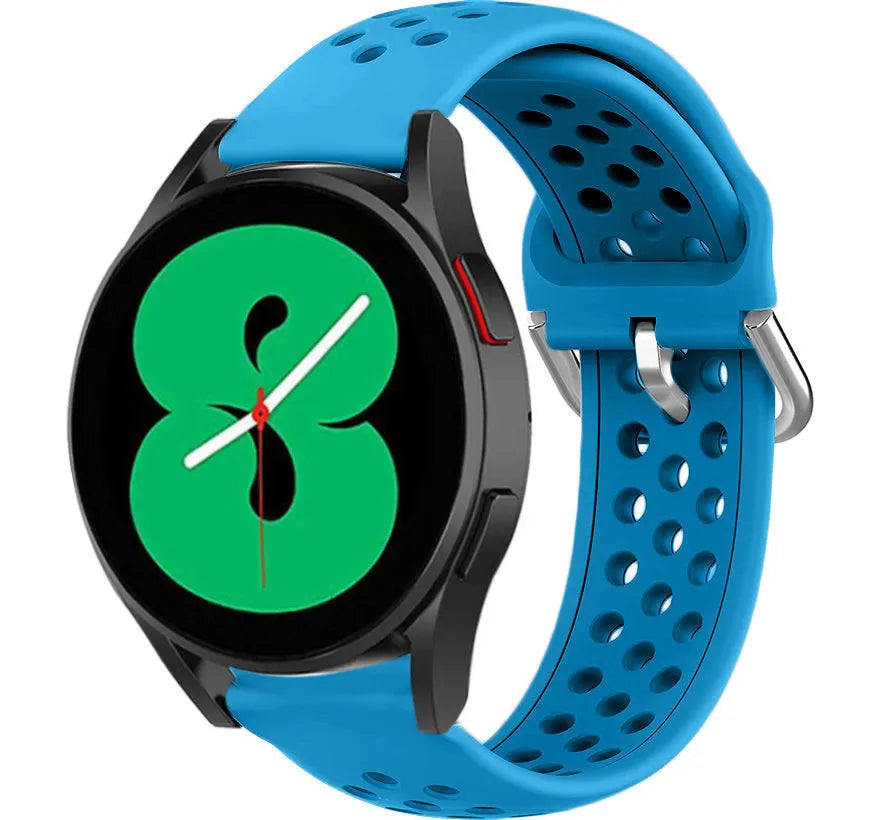 Breathable Silicone Strap, light blue, on a watch, 3/4 front view