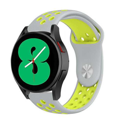 Silicone Sport Strap, grey/yellow, on a watch, 3/4 front view