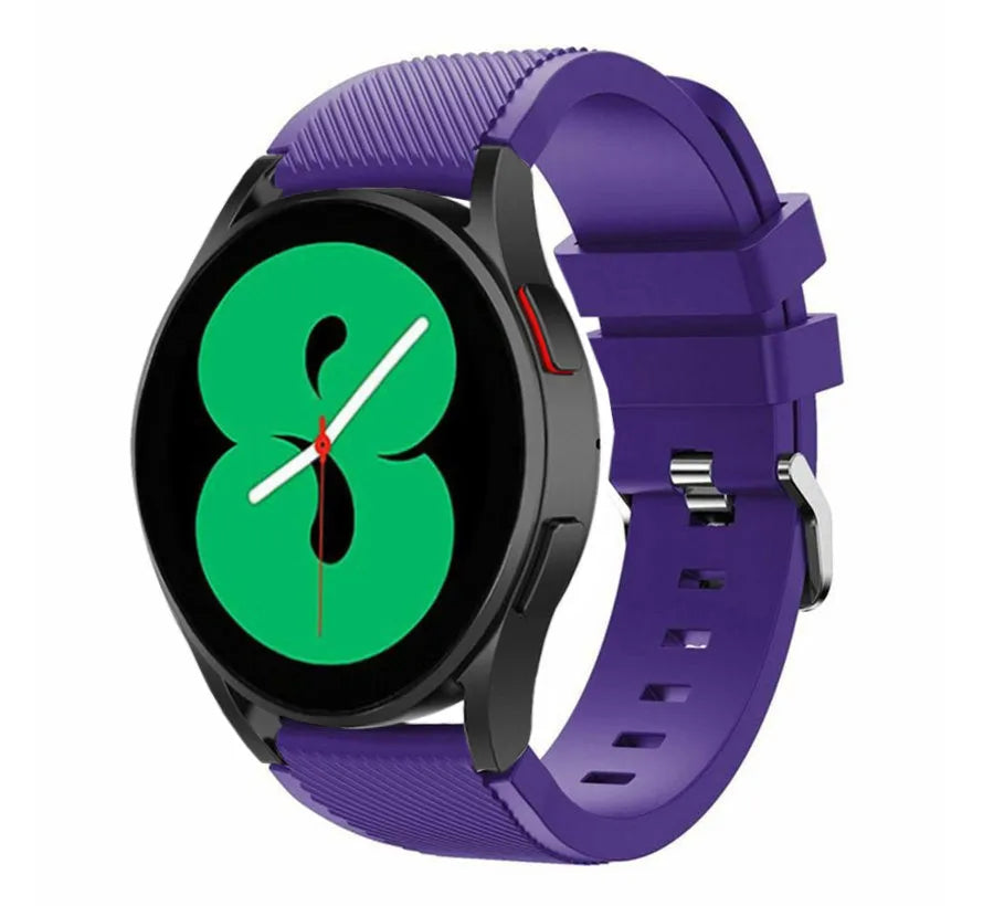 Twill Silicone Strap, purple, on a watch, 3/4 front view