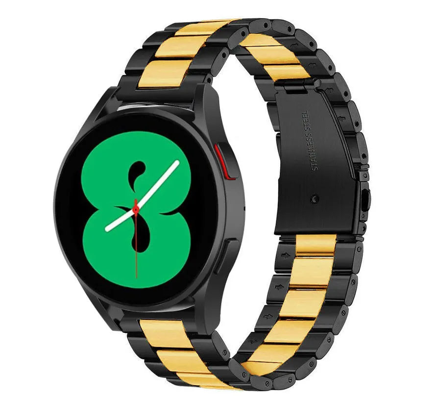 Steel Strap, black/gold, on a watch, 3/4 front view