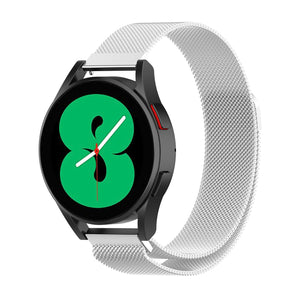 Milanese Strap, silver, on a watch, 3/4 front view