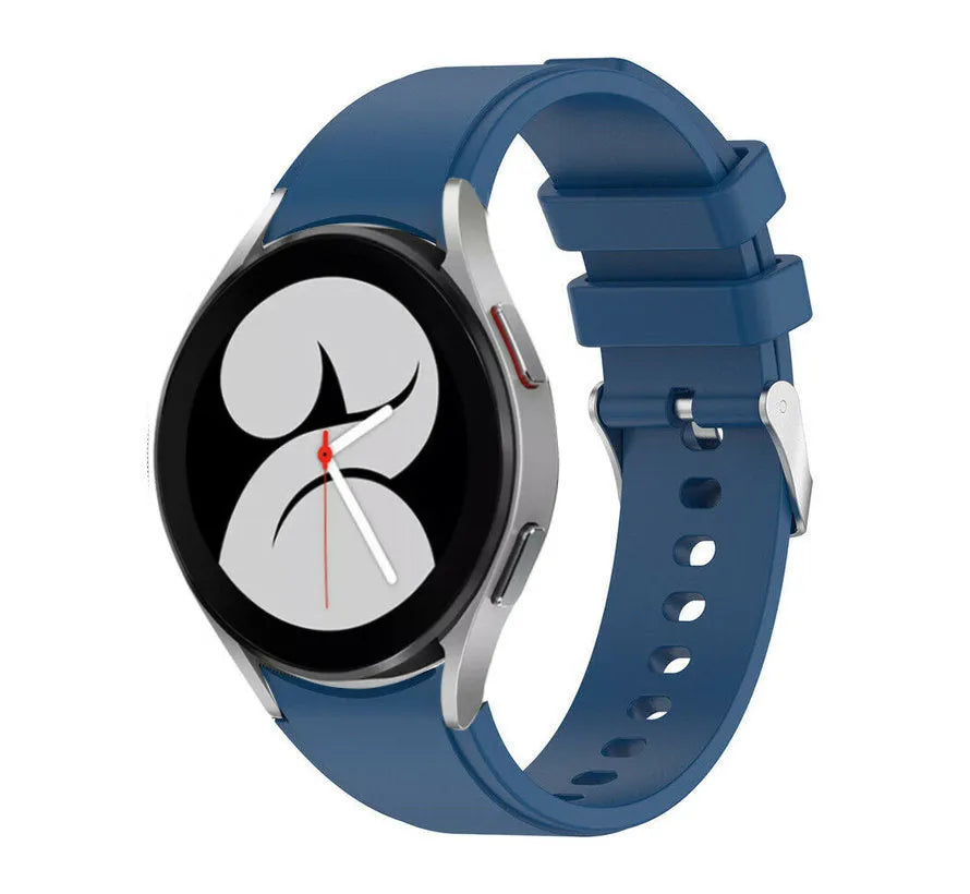 Silicone Strap 'Perfect Fit', blue, on a watch, 3/4 front view