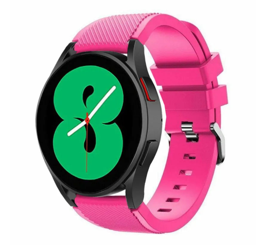 Twill Silicone Strap, bright pink, on a watch, 3/4 front view