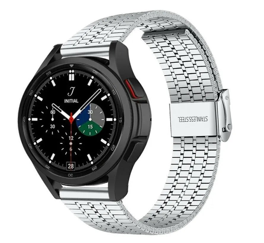 Fine Steel Strap, silver, on a watch, 3/4 front view