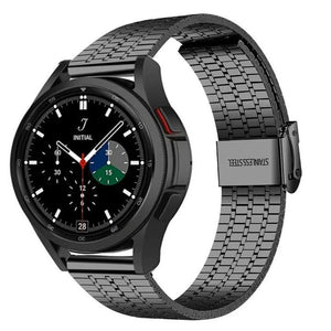 Fine Steel Strap, black, on a watch, 3/4 front view