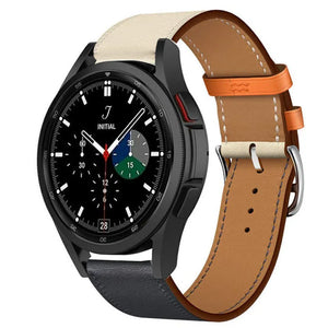Leather Strap 'Duo', dark blue, on a watch, 3/4 front view