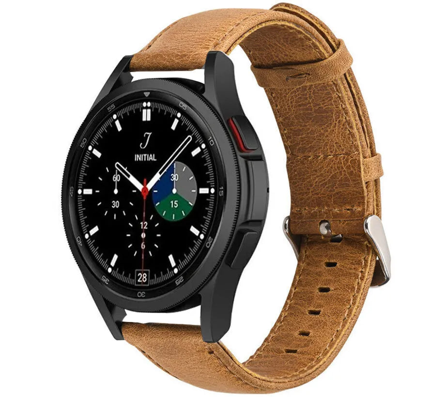 Leather Strap, brown, on a watch, 3/4 front view