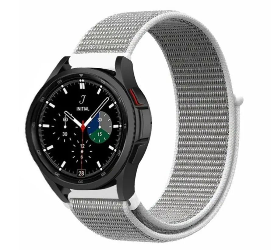 Nylon Strap, grey, on a watch, 3/4 front view