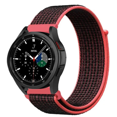 Nylon Strap, black/coral, on a watch, 3/4 front view