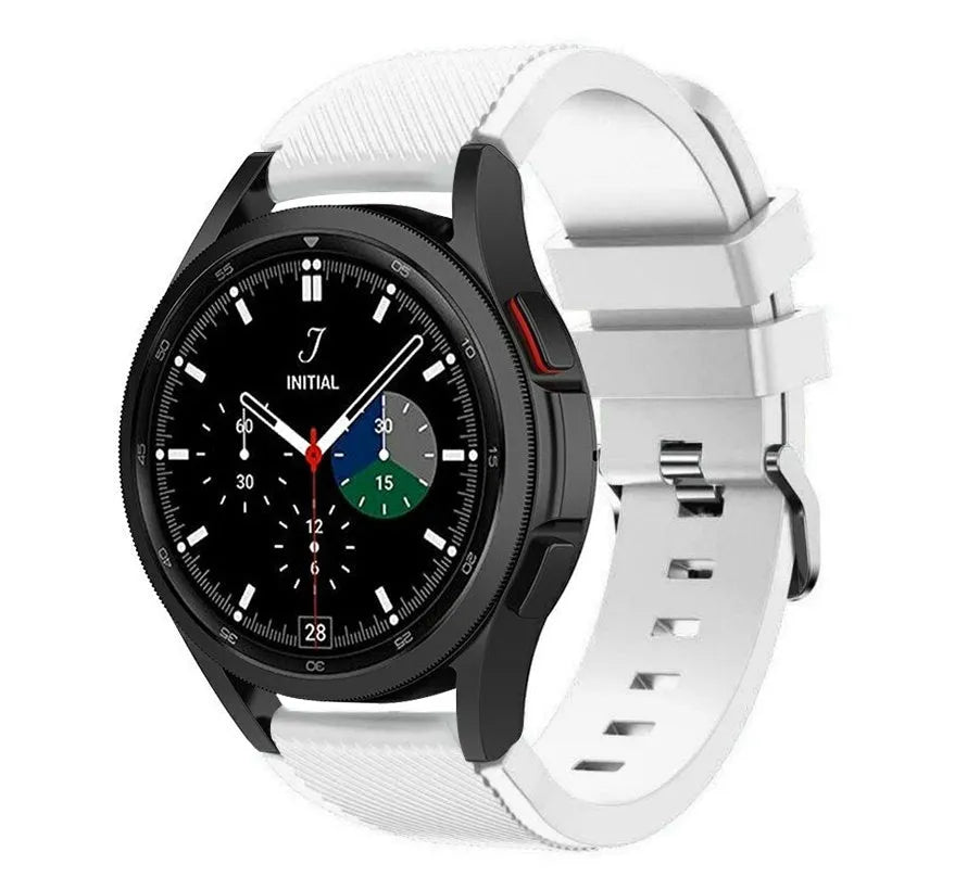 Twill Silicone Strap, white, on a watch, 3/4 front view