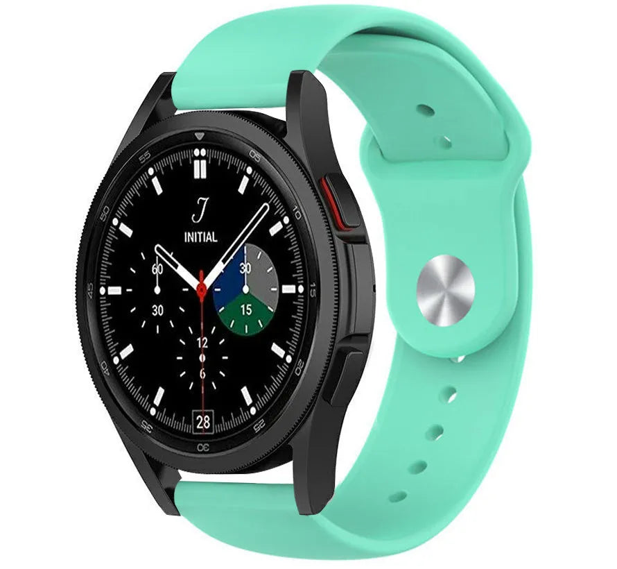 Silicone Sport Strap, aqua, on a watch, 3/4 front view