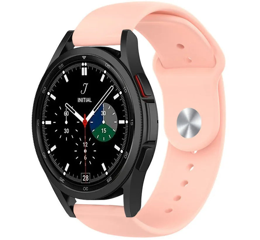 Silicone Sport Strap, pink, on a watch, 3/4 front view