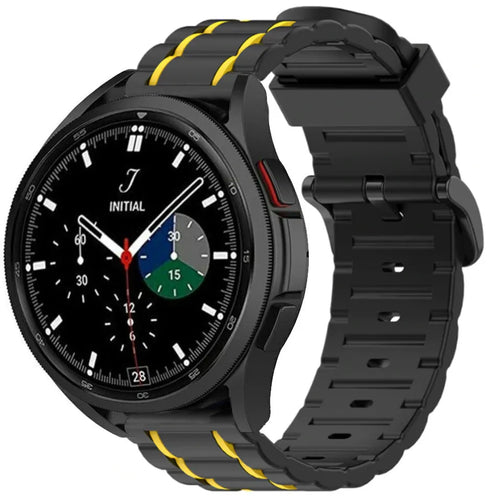 Silicone Strap 'Tough', black/yellow, on a watch, 3/4 front view