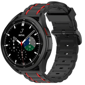 Silicone Strap 'Tough', black/red, on a watch, 3/4 front view