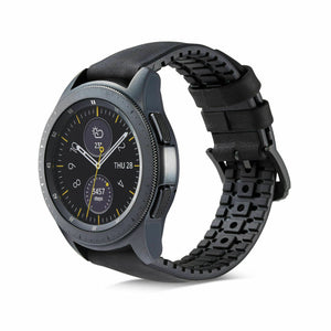 Leather Hybrid Strap, black, on a watch, 3/4 front view