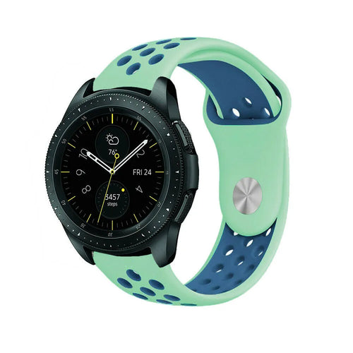 Silicone Sport Strap, aqua/blue, on a watch, 3/4 front view