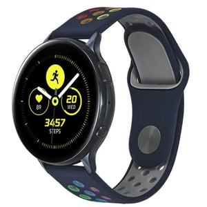 Silicone Sport Strap, dark blue/colourful, on a watch, 3/4 front view