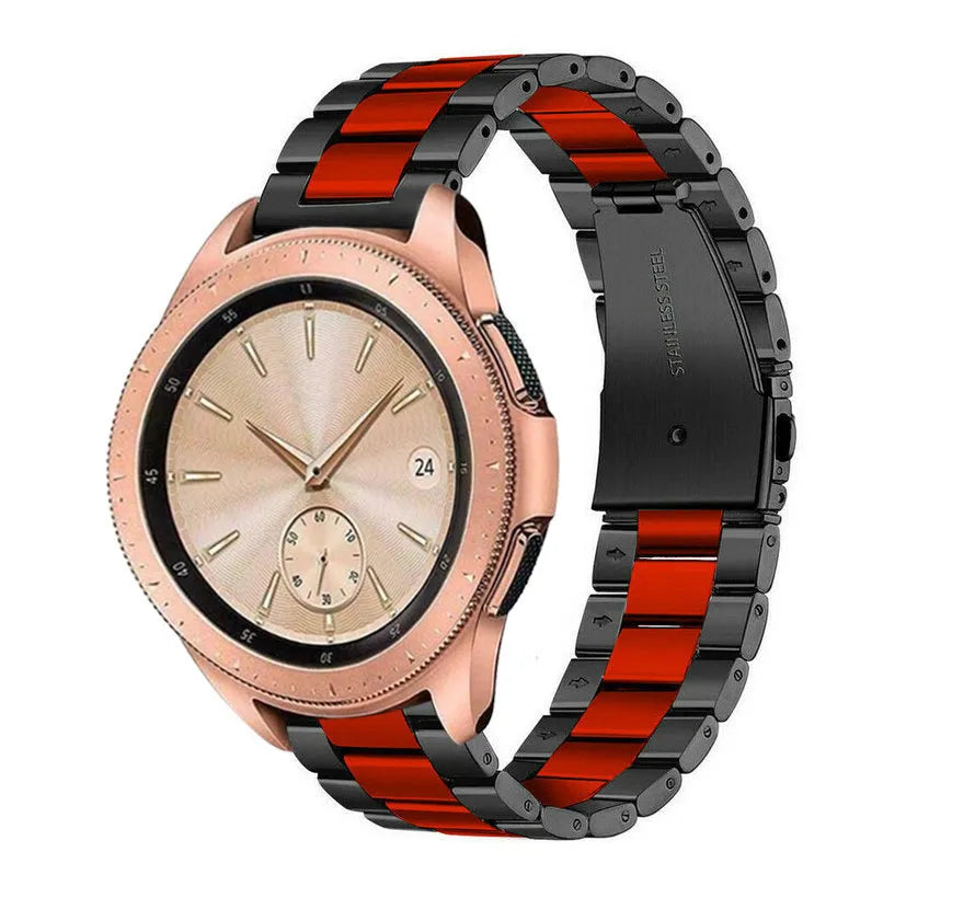 Steel Strap, black/red, on a watch, 3/4 front view