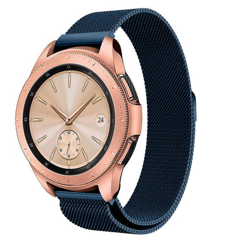 Milanese Strap, blue, on a watch, 3/4 front view
